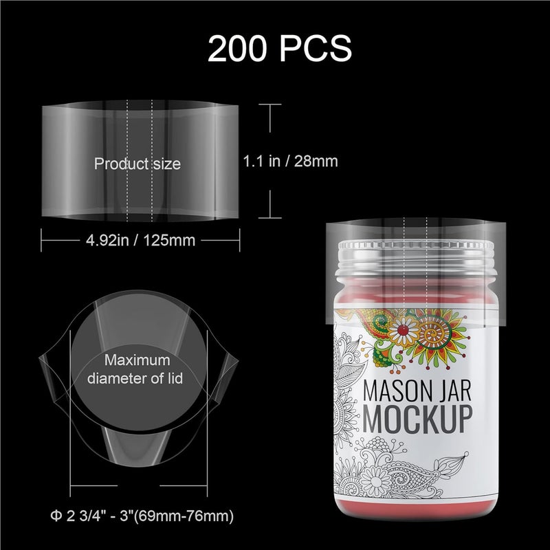 AOUKAR Shrink Wrap Bands for Bottles Jars Seals Shrinkable Plastic Sealer Heat Shrink Bands Cap Seal for Jars Bottles Mouth Shrink Bag Refillable Shrink Wrap Container（200 Pieces，4.92 x 1.1 Inch，125 x 28mm） - Image 2